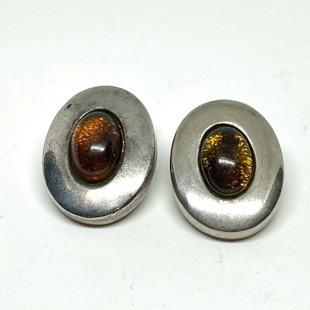 Vintage FLP Amber & Silver Earrings